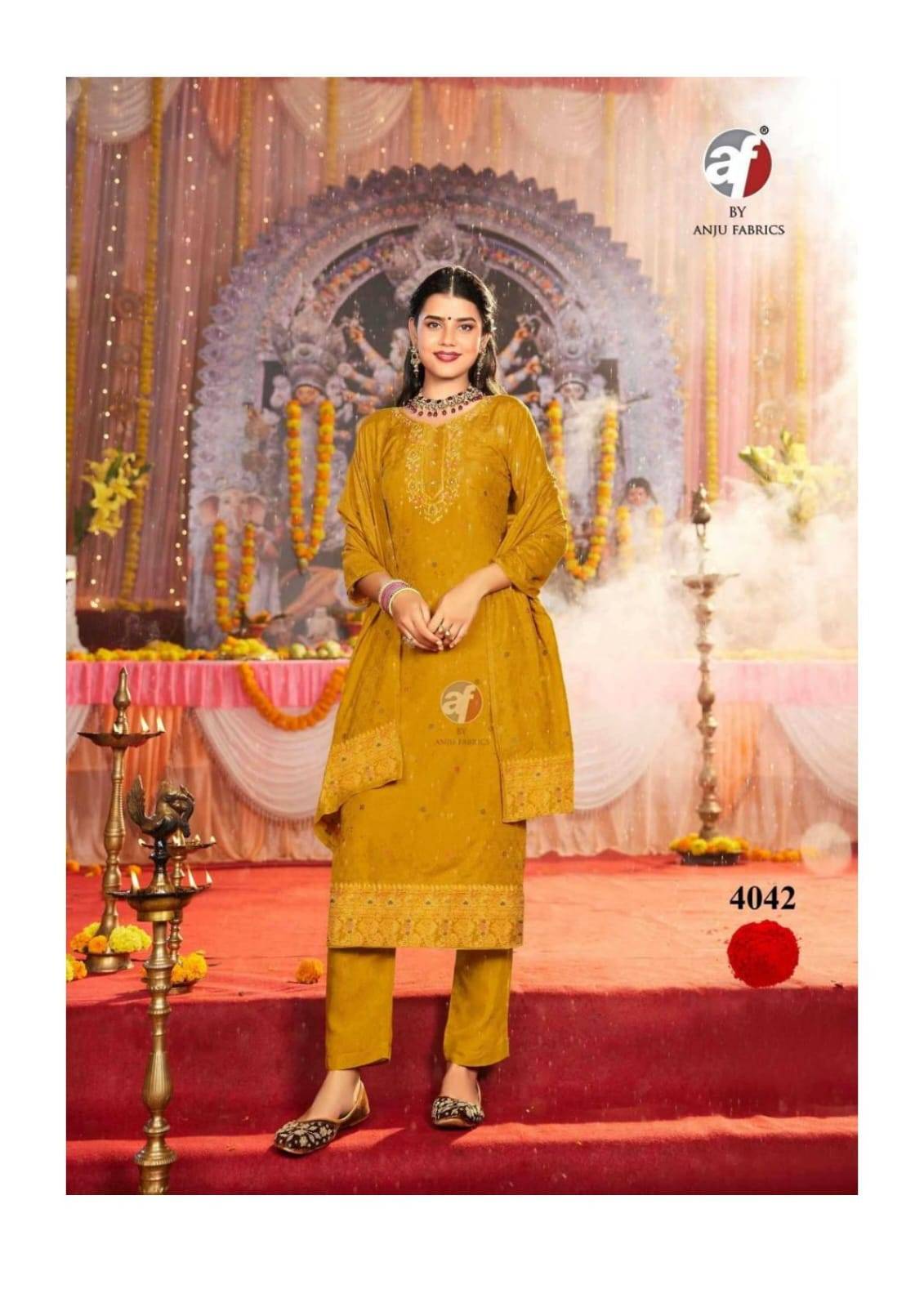 Palki BY Anu fabrics 4041 TO 4046 SERIES Indian occasional MUSLIN JACQUARD party wear stitched dresses At Wholesale Price